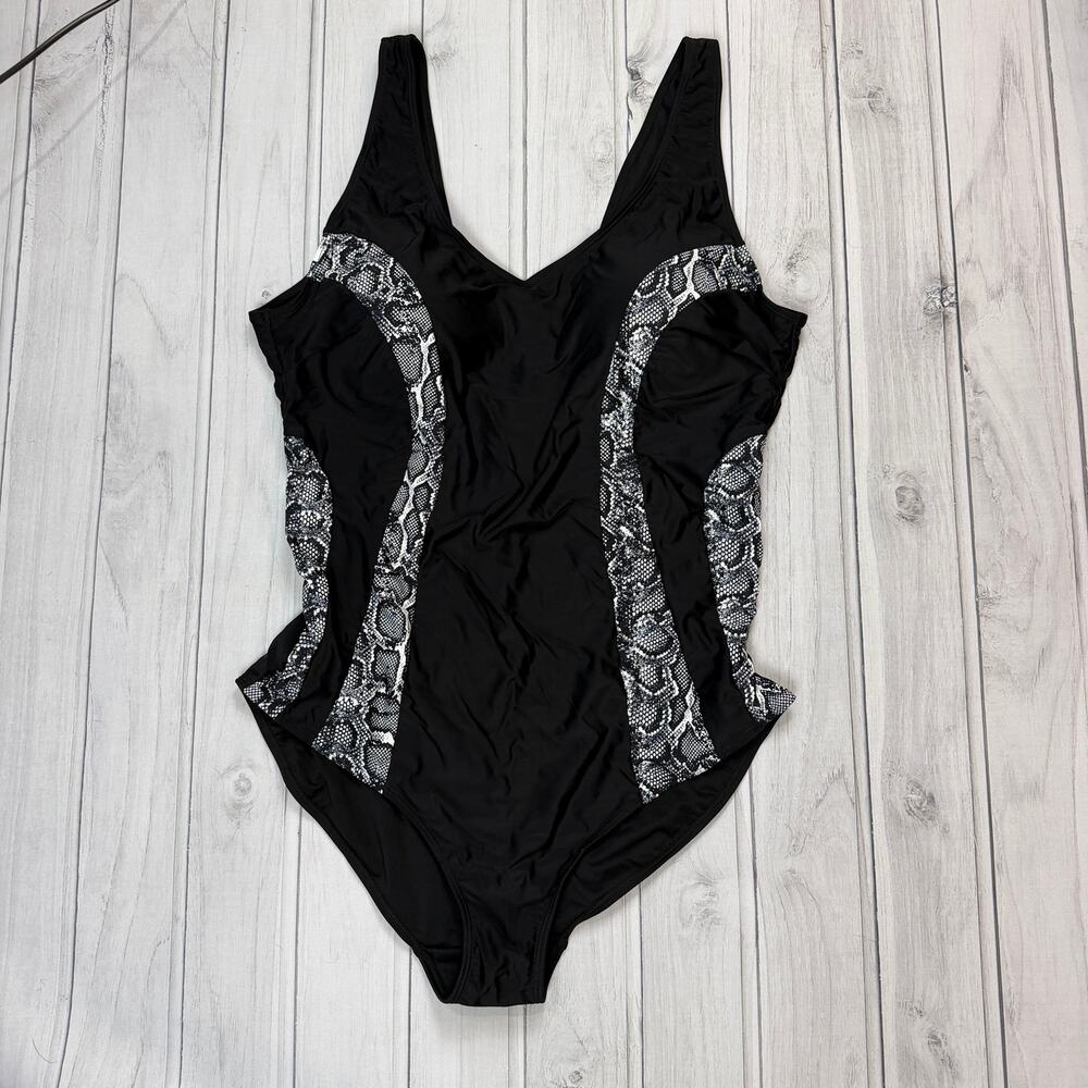 Janina Curved One Piece Swimsuit 2XL Black Snakeskin Slimming Shaping